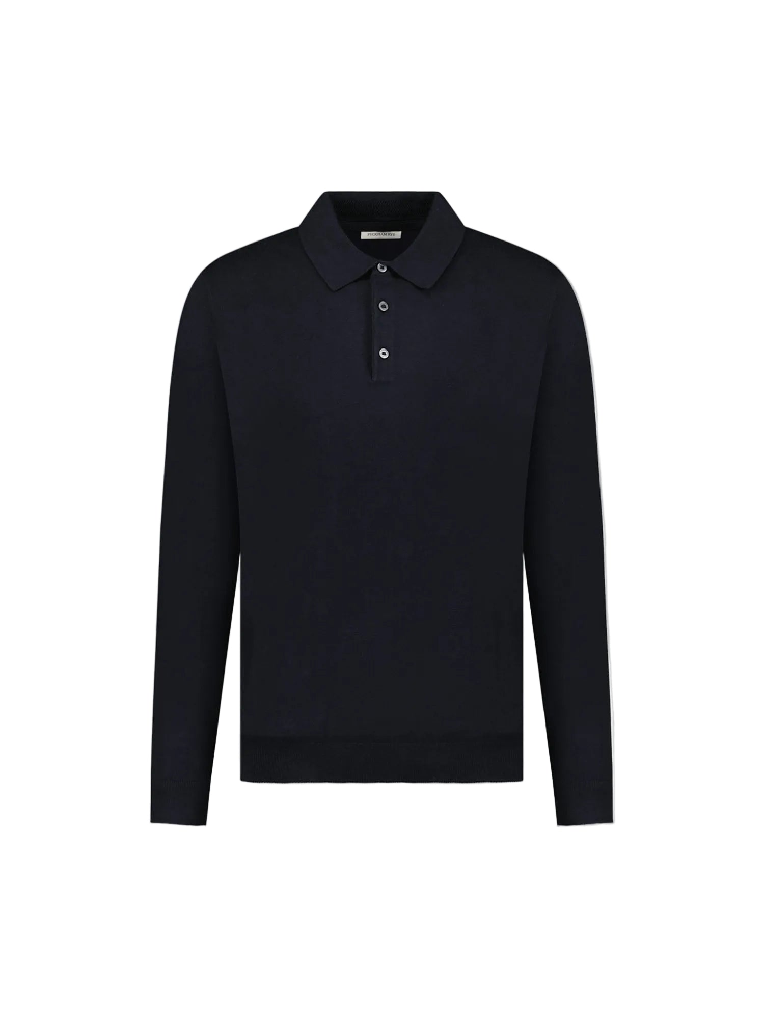 Front View of Peckham Rye Knit L/S Black Polo Shirt